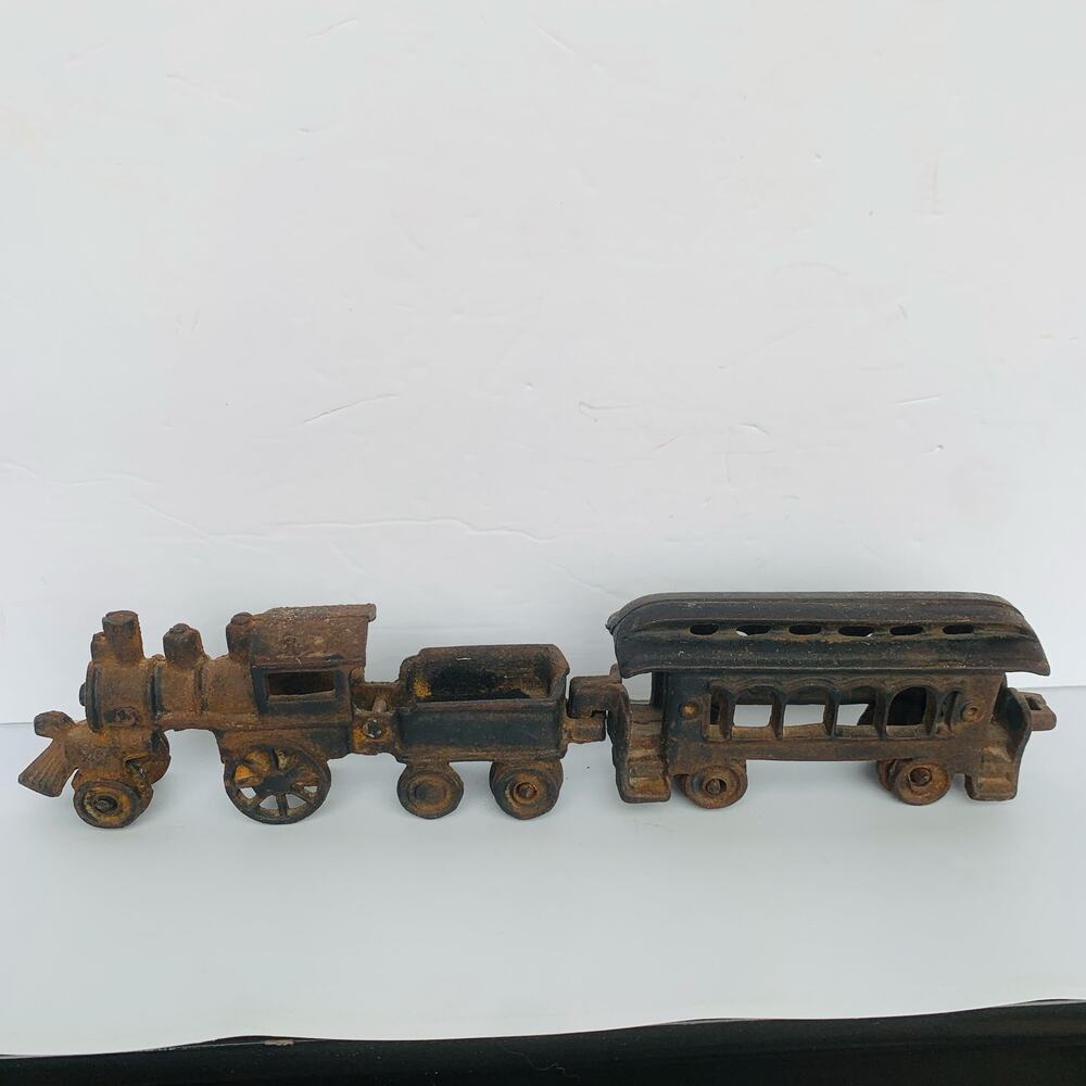 Vintage Cast Iron Locomotive Train & Car Caboose